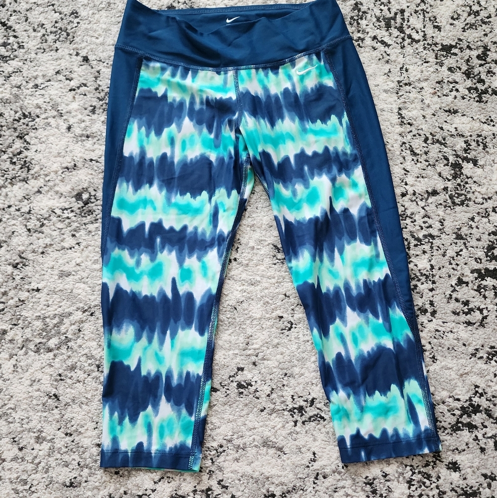 NIKE Cropped Tie Dye Leggings Blue Green Womens Size Small